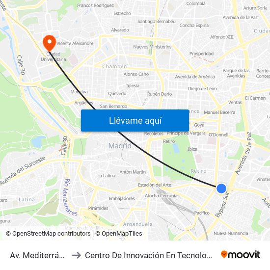 Av. Mediterráneo - Conde Casal to Centro De Innovación En Tecnología Para El Desarrollo Humano Itdupm map