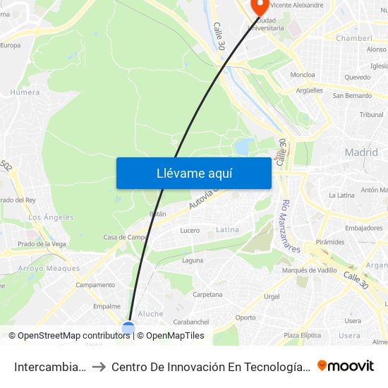 Intercambiador De Aluche to Centro De Innovación En Tecnología Para El Desarrollo Humano Itdupm map