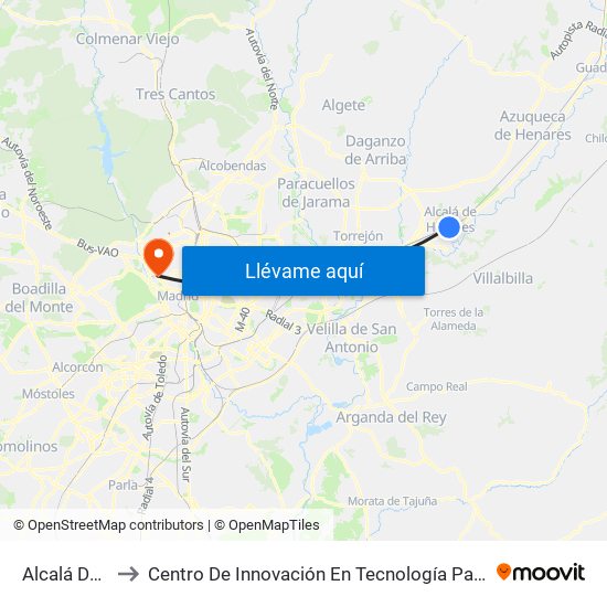 Alcalá De Henares to Centro De Innovación En Tecnología Para El Desarrollo Humano Itdupm map