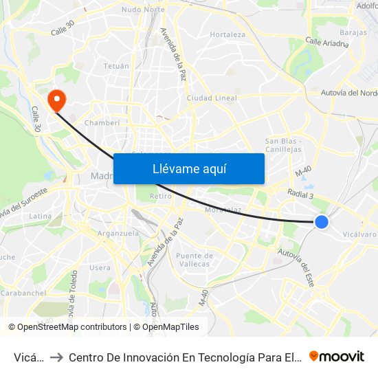 Vicálvaro to Centro De Innovación En Tecnología Para El Desarrollo Humano Itdupm map