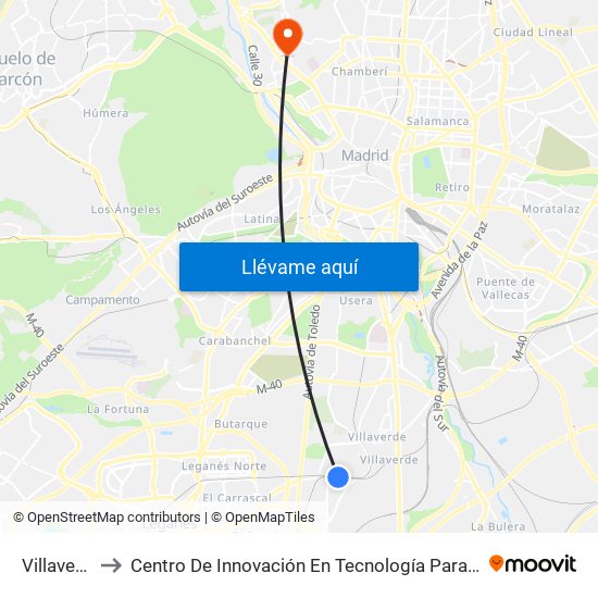 Villaverde Alto to Centro De Innovación En Tecnología Para El Desarrollo Humano Itdupm map