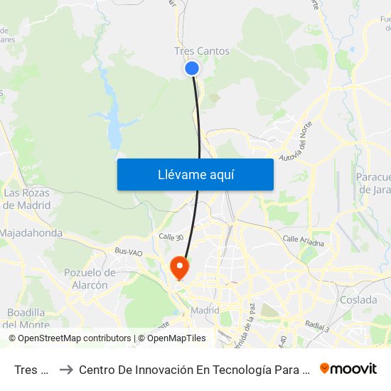 Tres Cantos to Centro De Innovación En Tecnología Para El Desarrollo Humano Itdupm map