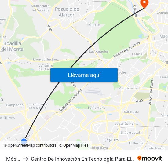 Móstoles to Centro De Innovación En Tecnología Para El Desarrollo Humano Itdupm map