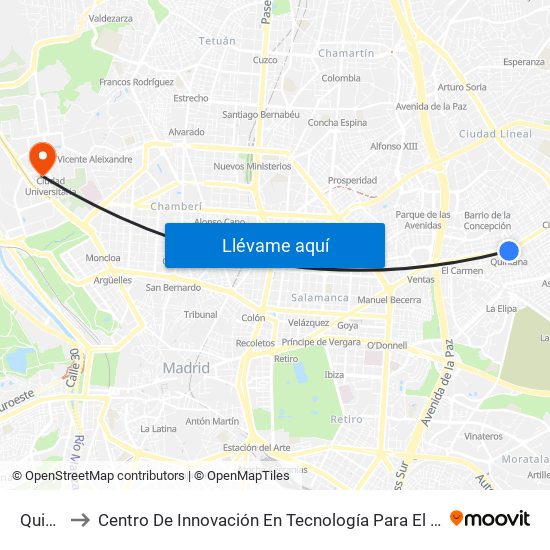 Quintana to Centro De Innovación En Tecnología Para El Desarrollo Humano Itdupm map