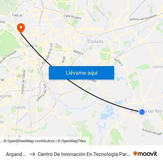 Arganda Del Rey to Centro De Innovación En Tecnología Para El Desarrollo Humano Itdupm map