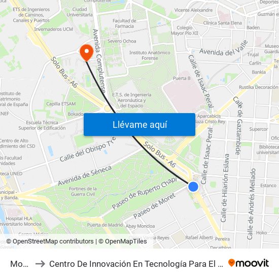 Moncloa to Centro De Innovación En Tecnología Para El Desarrollo Humano Itdupm map