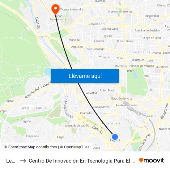 Legazpi to Centro De Innovación En Tecnología Para El Desarrollo Humano Itdupm map
