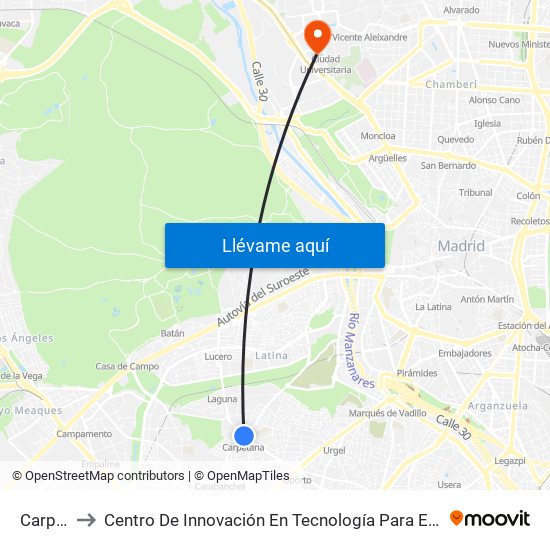 Carpetana to Centro De Innovación En Tecnología Para El Desarrollo Humano Itdupm map
