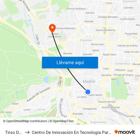 Tirso De Molina to Centro De Innovación En Tecnología Para El Desarrollo Humano Itdupm map