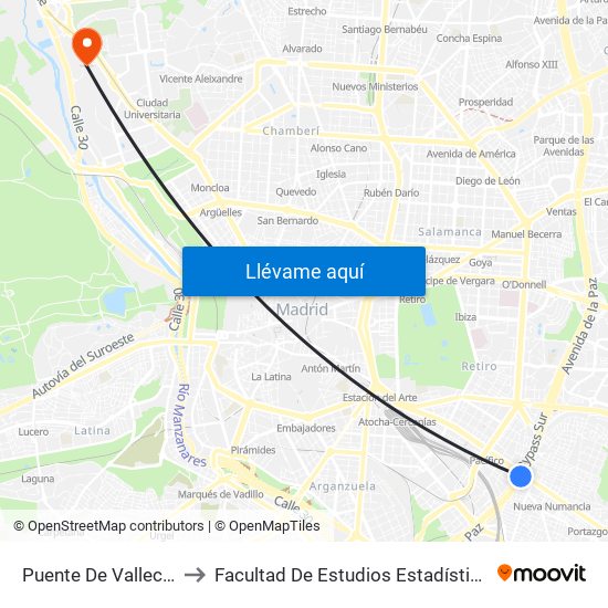 Puente De Vallecas to Facultad De Estudios Estadísticos map