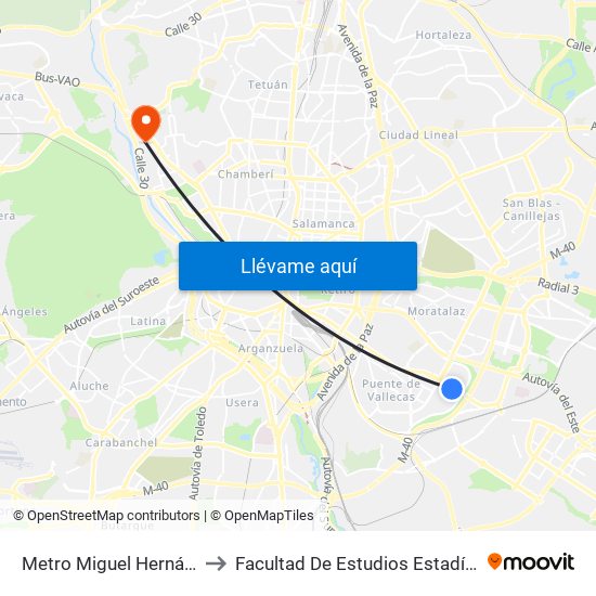 Metro Miguel Hernández to Facultad De Estudios Estadísticos map