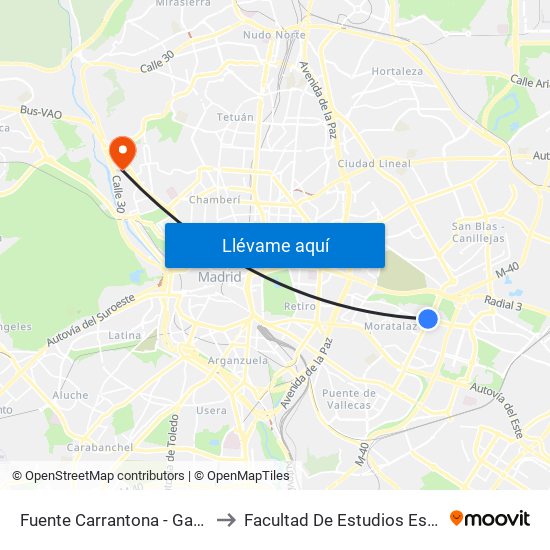 Fuente Carrantona - García Tapia to Facultad De Estudios Estadísticos map