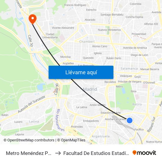 Metro Menéndez Pelayo to Facultad De Estudios Estadísticos map