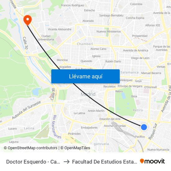 Doctor Esquerdo - Cavanilles to Facultad De Estudios Estadísticos map