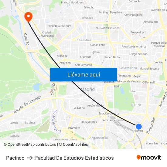 Pacífico to Facultad De Estudios Estadísticos map