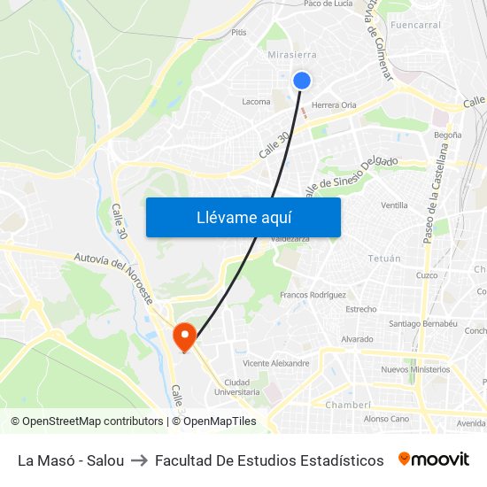 La Masó - Salou to Facultad De Estudios Estadísticos map
