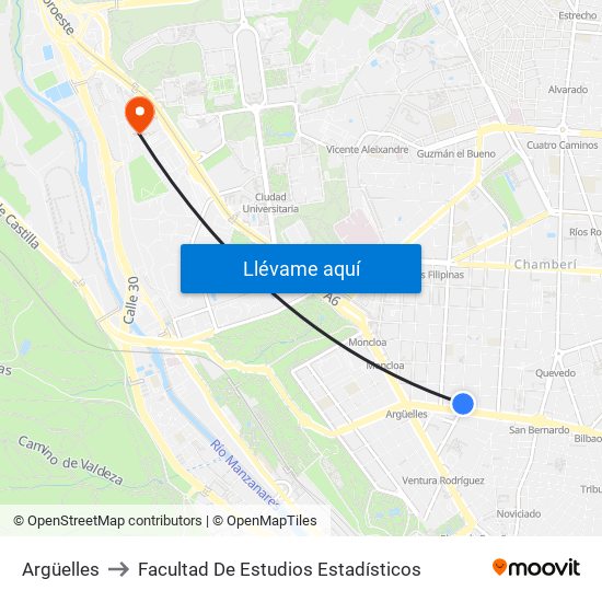 Argüelles to Facultad De Estudios Estadísticos map