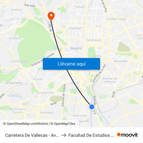 Carretera De Vallecas - Avenida Rosales to Facultad De Estudios Estadísticos map