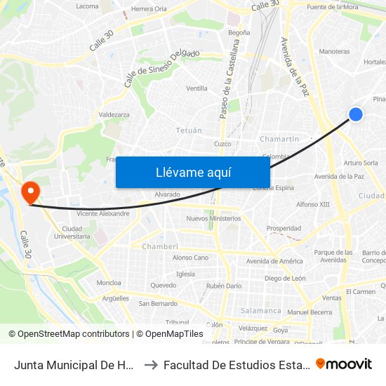 Junta Municipal De Hortaleza to Facultad De Estudios Estadísticos map