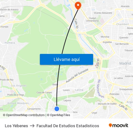 Los Yébenes to Facultad De Estudios Estadísticos map