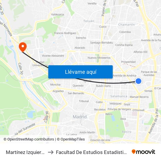 Martínez Izquierdo to Facultad De Estudios Estadísticos map
