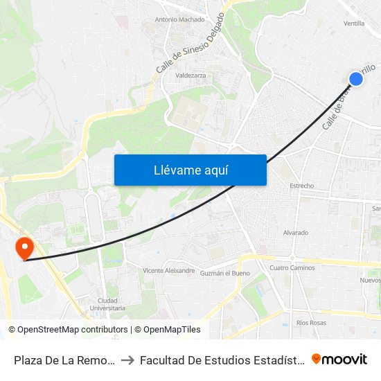 Plaza De La Remonta to Facultad De Estudios Estadísticos map