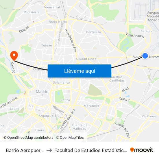 Barrio Aeropuerto to Facultad De Estudios Estadísticos map