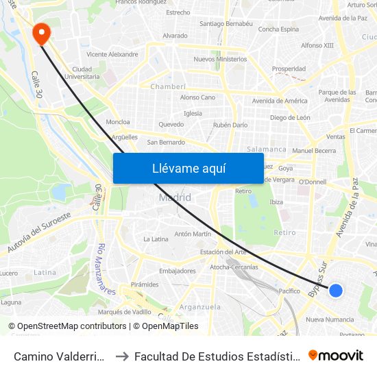 Camino Valderribas to Facultad De Estudios Estadísticos map