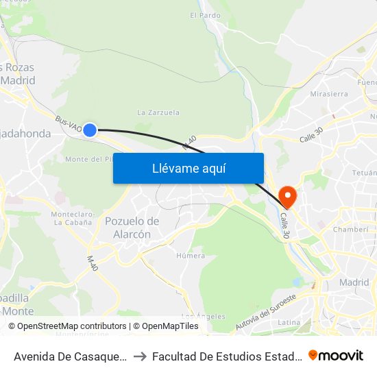Avenida De Casaquemada to Facultad De Estudios Estadísticos map