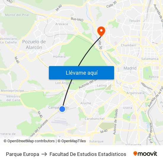 Parque Europa to Facultad De Estudios Estadísticos map