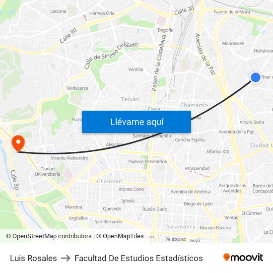 Luis Rosales to Facultad De Estudios Estadísticos map
