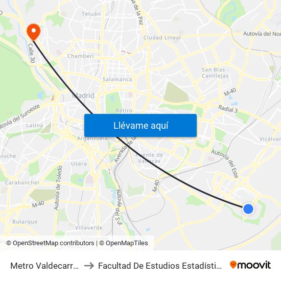 Metro Valdecarros to Facultad De Estudios Estadísticos map
