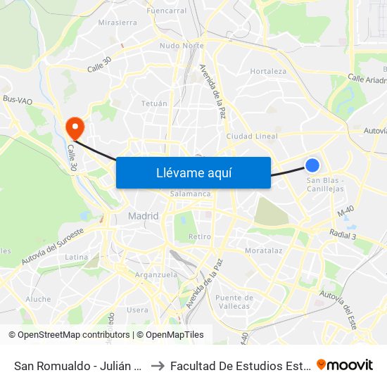 San Romualdo - Julián Camarillo to Facultad De Estudios Estadísticos map