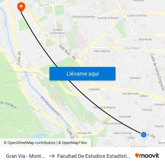 Gran Vía - Montera to Facultad De Estudios Estadísticos map
