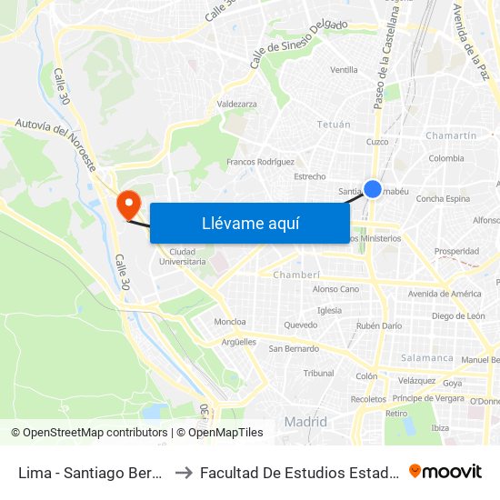 Lima - Santiago Bernabéu to Facultad De Estudios Estadísticos map
