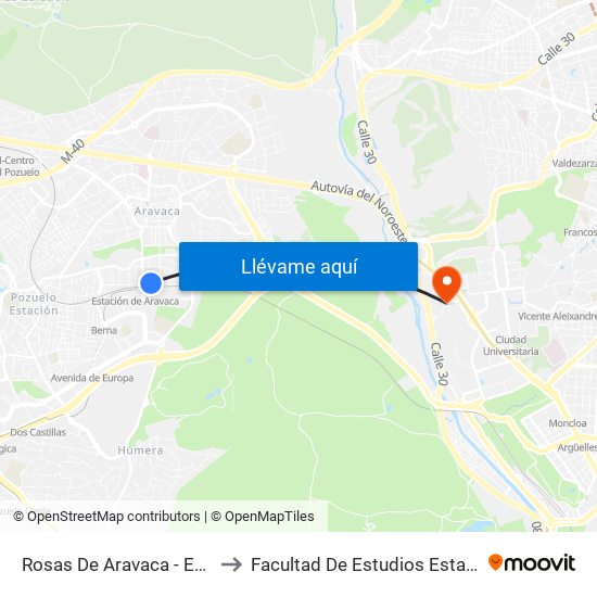 Rosas De Aravaca - Estación to Facultad De Estudios Estadísticos map