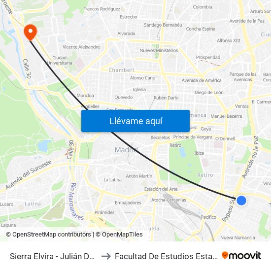 Sierra Elvira - Julián Del Cerro to Facultad De Estudios Estadísticos map