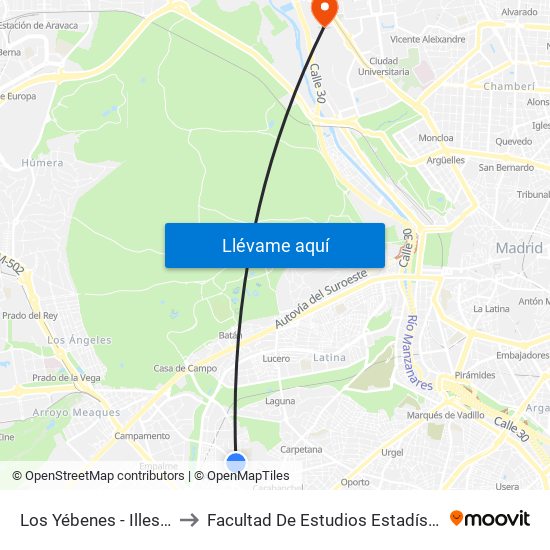 Los Yébenes - Illescas to Facultad De Estudios Estadísticos map