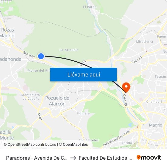 Paradores - Avenida De Casaquemada to Facultad De Estudios Estadísticos map
