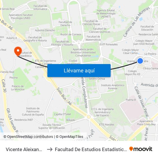 Vicente Aleixandre to Facultad De Estudios Estadísticos map