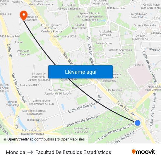 Moncloa to Facultad De Estudios Estadísticos map