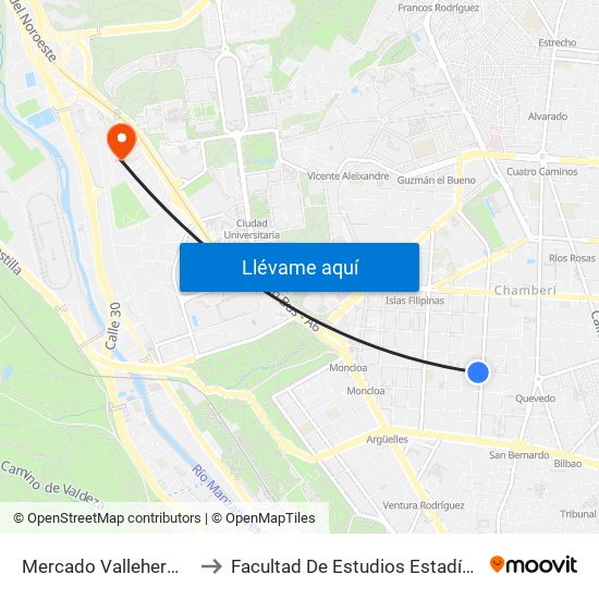 Mercado Vallehermoso to Facultad De Estudios Estadísticos map