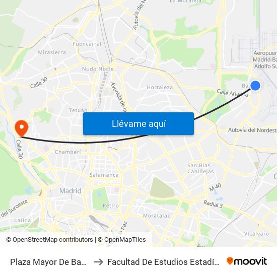 Plaza Mayor De Barajas to Facultad De Estudios Estadísticos map