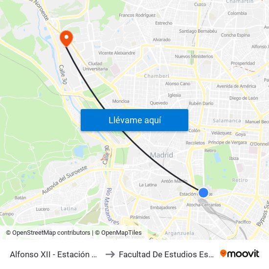 Alfonso XII - Estación De Atocha to Facultad De Estudios Estadísticos map
