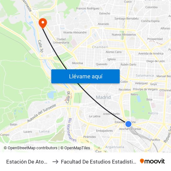 Estación De Atocha to Facultad De Estudios Estadísticos map