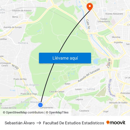 Sebastián Álvaro to Facultad De Estudios Estadísticos map