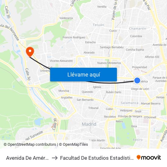 Avenida De América to Facultad De Estudios Estadísticos map