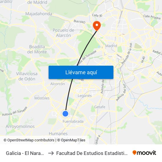 Galicia - El Naranjo to Facultad De Estudios Estadísticos map