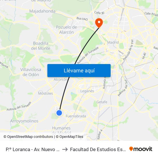 P.º Loranca - Av. Nuevo Versalles to Facultad De Estudios Estadísticos map