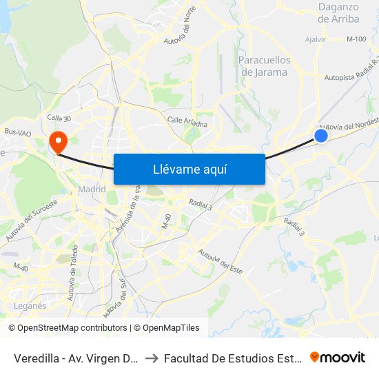 Veredilla - Av. Virgen De Loreto to Facultad De Estudios Estadísticos map